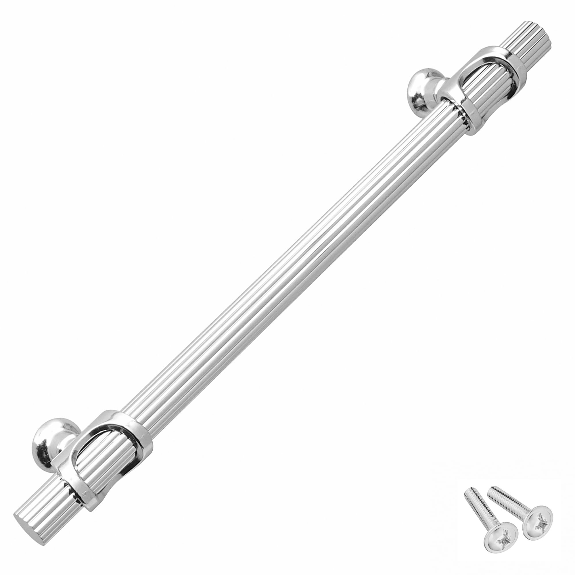 Decoranddecor Bar Drawer Pull Handles with Lines Design Kitchen Cabinet Decorative Hardware Bedroom Bathroom Furniture Accessories (320mm Hole Centres, Polished Chrome)