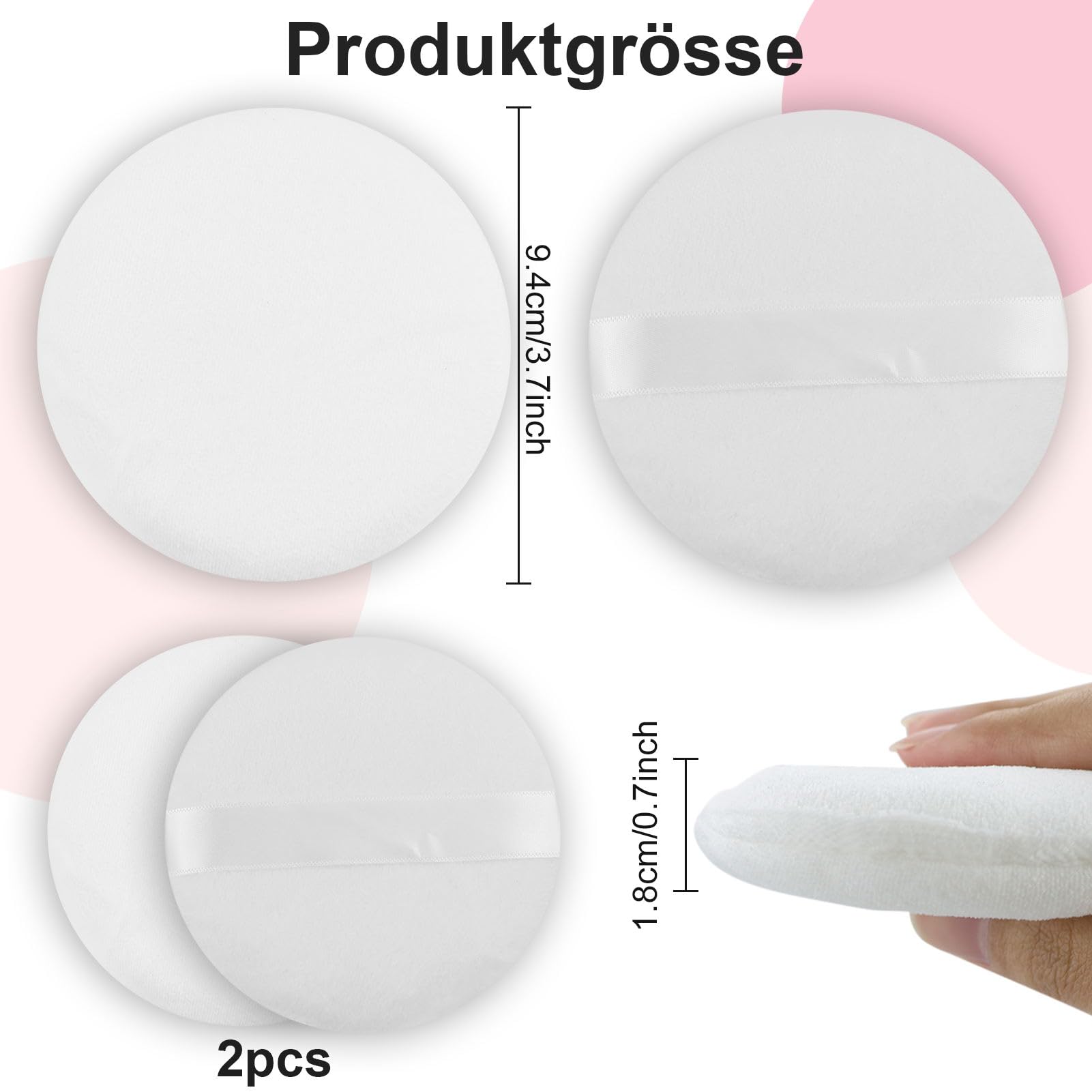 2Pz Spugnetta Cipria Rotonda,10cm Powder Puff Ultra Morbida,Spugnette Cipria Lavabile,Riutilizzabile,Grande Velluto Per Il Viso,Il Corpo Per Cipria,Bagnata e Asciutta,Cipria,Bianca