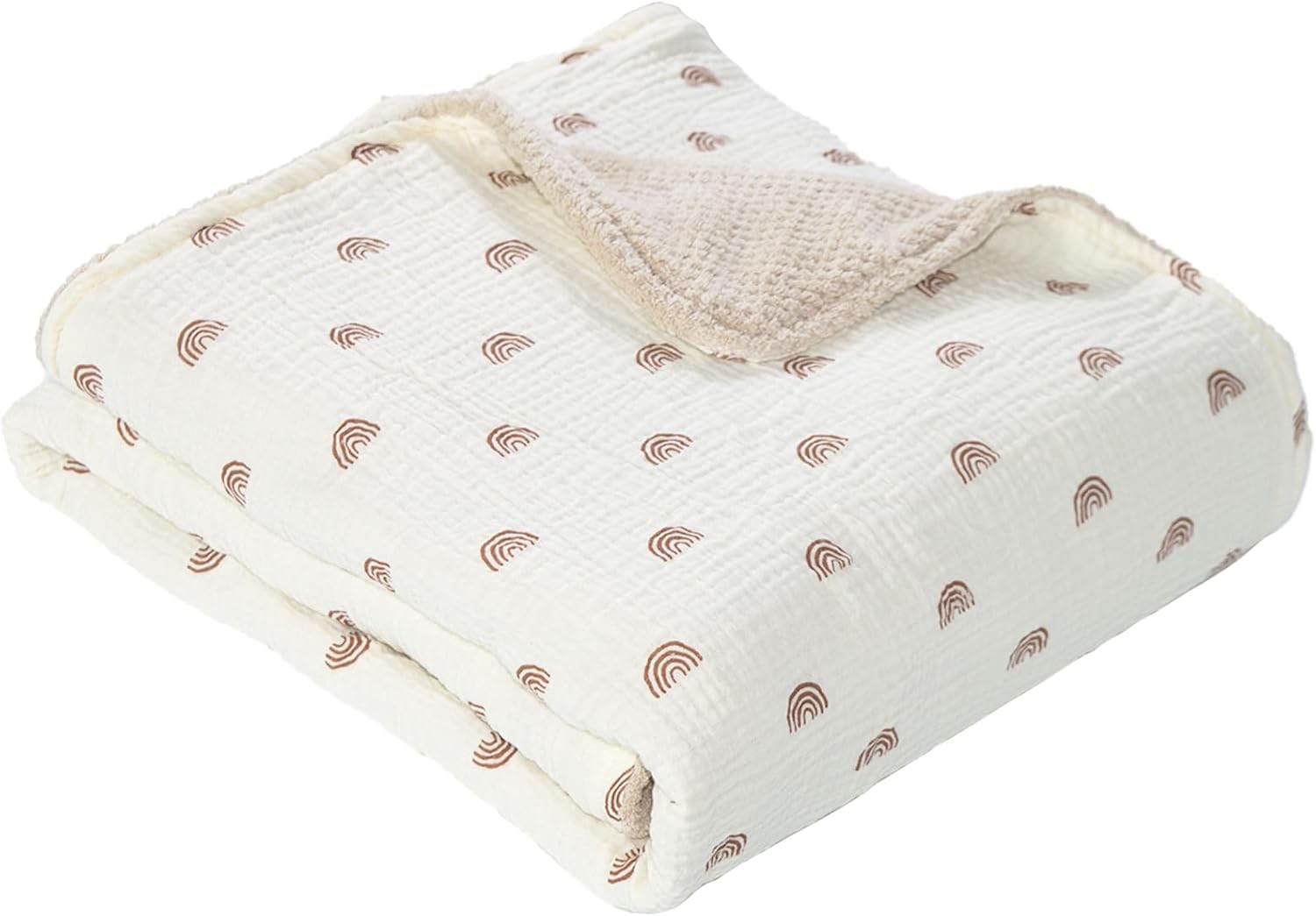 Soft & Breathable Baby Organic Cotton Muslin Blanket with Warm Flannel Lining, Unisex Crib Blanket for Toddlers, Large 43x43 Inches (Rainbow)