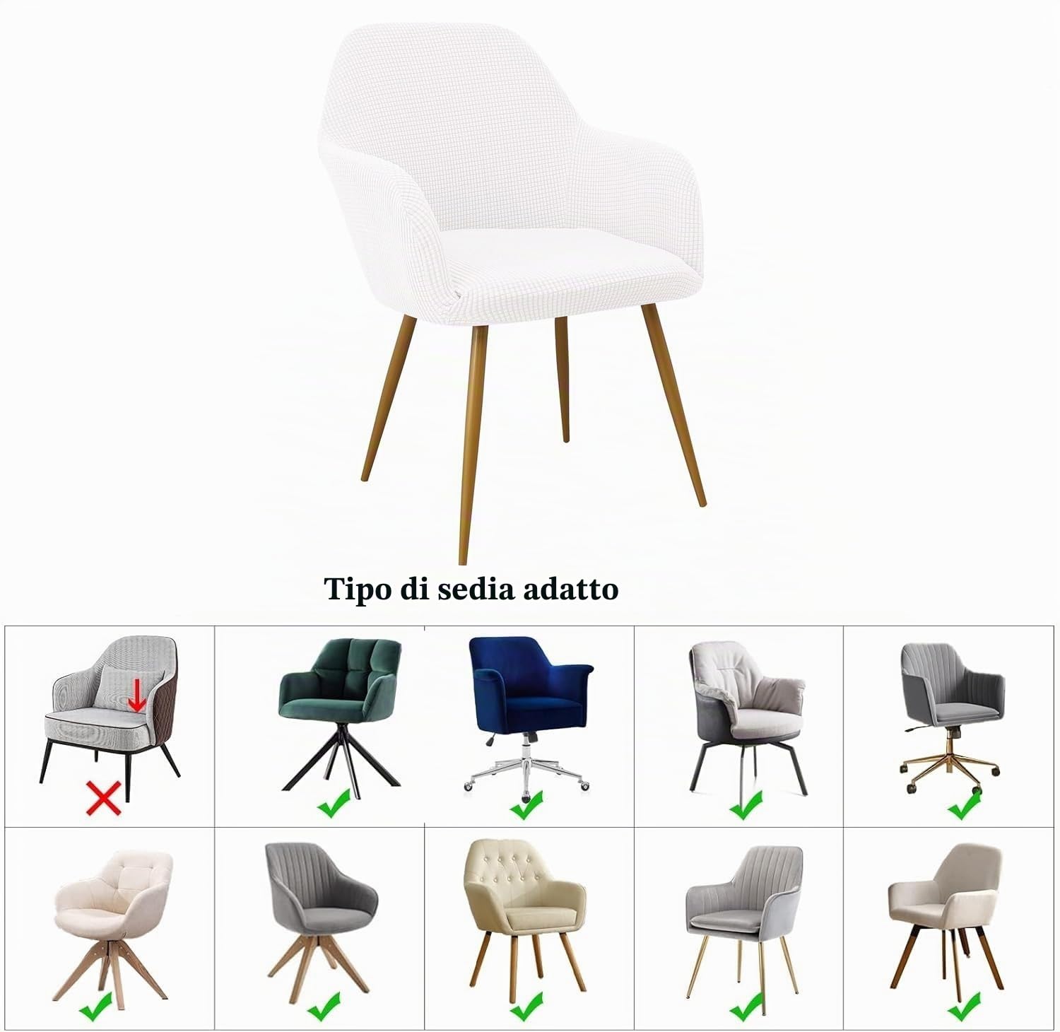 EBETA Coprisedie con Schienale Coprisedia per sedia da ufficio, Elasticizzato Copripoltrona Fodera per poltrona, Coprisedia per il trucco (Bianco, 2 Pezzi)