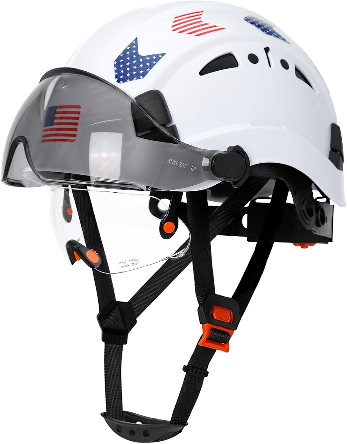 Hard Hats Construction OSHA Approved With Double Visor - Cascos De Construccion Vented Hard Hat With Clear and Tinted Visor Construction Safety Helmet Hat With Chin Straps 6pt Suspension
