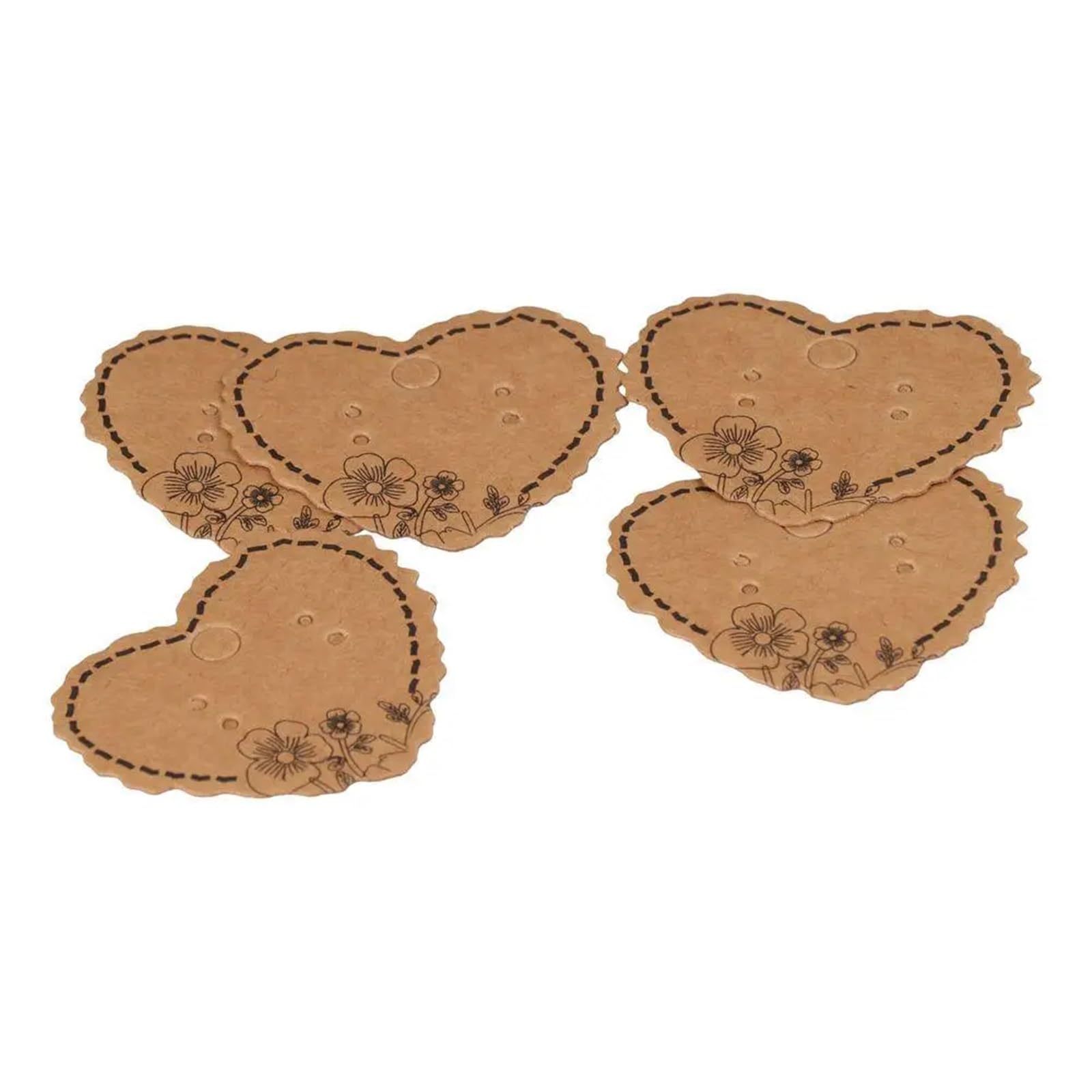 Lot de 500 cartes en papier kraft marron en forme de cœur pour boucles d'oreilles
