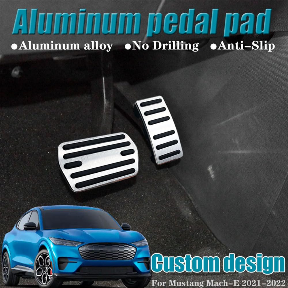 LEXLEY 2PCS Anti-Slip Aluminum Brake Gas Pedal Pads,Auto No Drilling Accelerator Pedal Covers For Ford Mach-E 2021 2022 2023 2024 2025?Not Fit GT-SLIVER