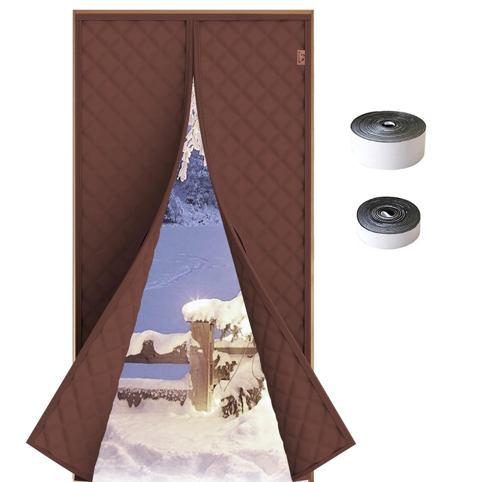 Housse de porte magnétique isolante café 180x250 cm rideau thermique anti froid