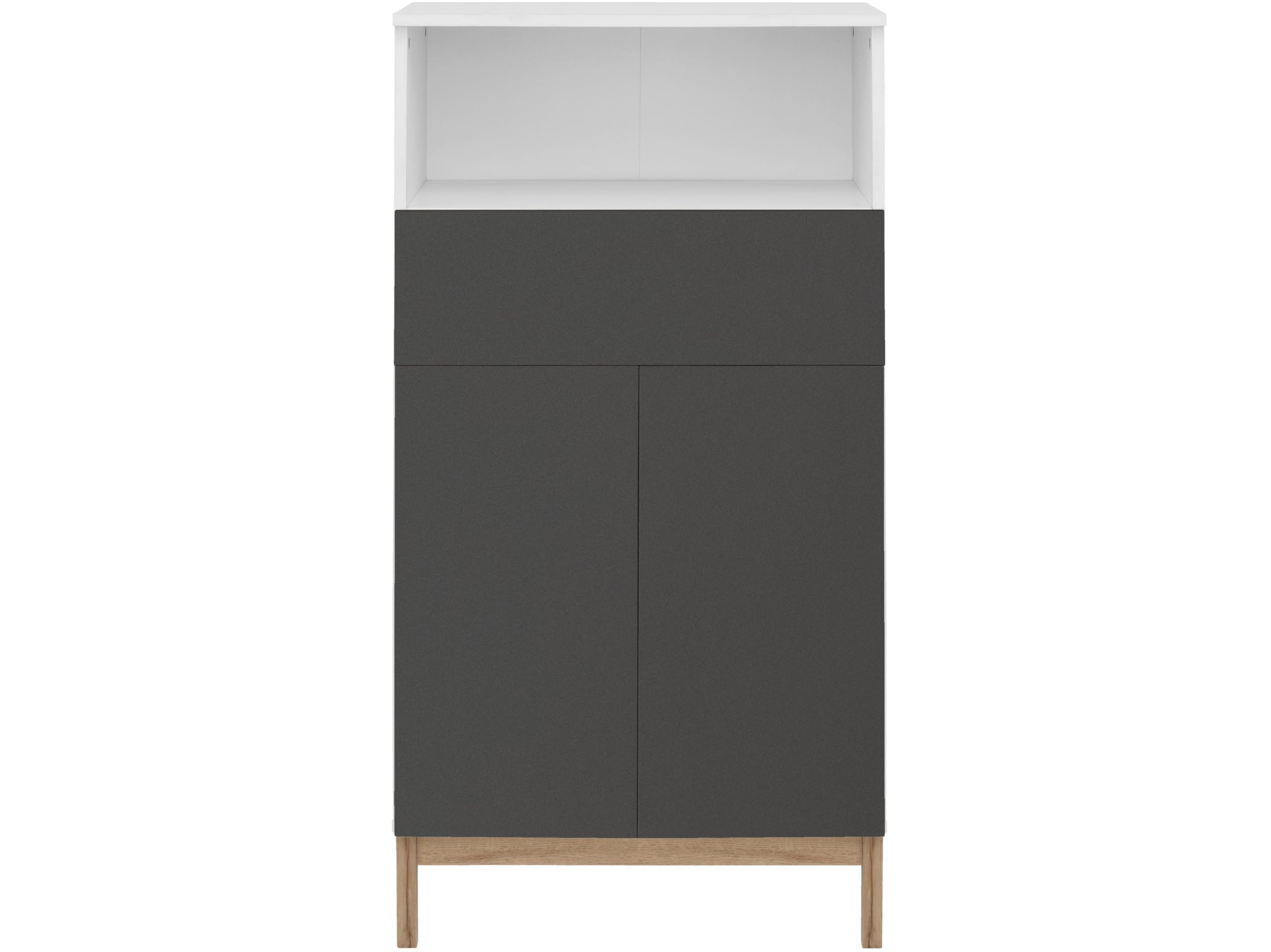 LOFT24 Mirza Midi Cabinet with 2 Doors and 1 Drawer in White Anthracite Oak, 60 x 35 x 121 cm (W x D x H)