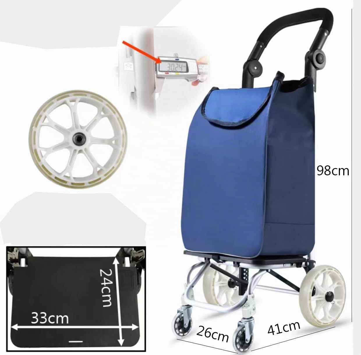 Einkaufstrolley XXL Mit Großen Rädern in - Extra Großer Einkaufsroller Einkaufshilfe 70Kg Belastbar Einkaufswagen Gestell Aus Aluminium Klappbar,Blau