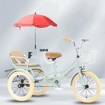 Kids Pedal Tricycle for 3-11 Years Old Two Seater Children with Backrest with Cargo Basket for Women Men Easy Installation Suitable for Family with 2 Children Two Seater Tricycle Anti-Slip Tire