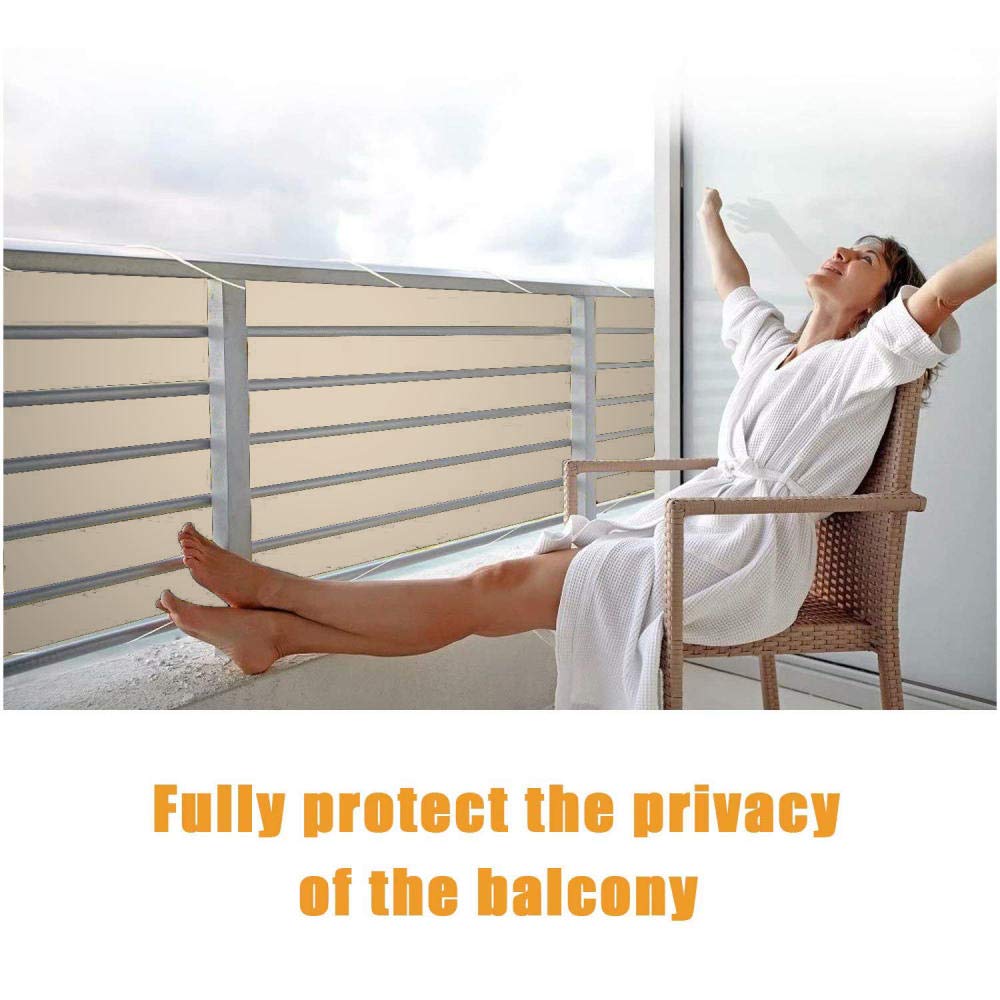 Balkonabdeckung 150x700cm Wetterbeständig Windschutz mit Kabelbinder und Kordel Ideal für Balkon Terrasse und Garten, Messme/Weiß Beige