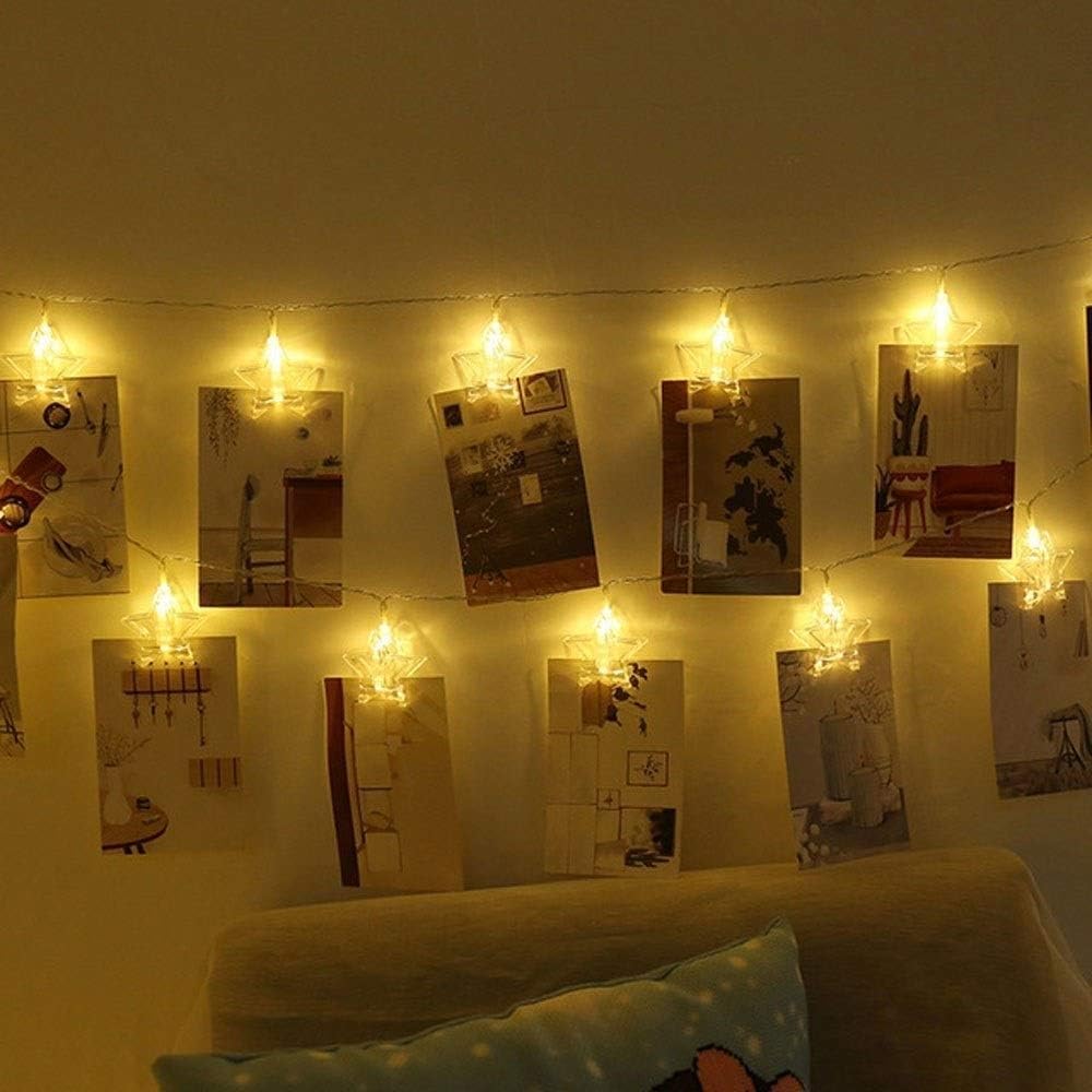 Guirlande Lumineuse LED extérieur et intérieur, Clip Photo, étoile à Cinq Branches, boîte à Piles, veilleuse, éclairage d'extérieur, décorations de Vacances, lumières suspendues, Patio, Convient Noël