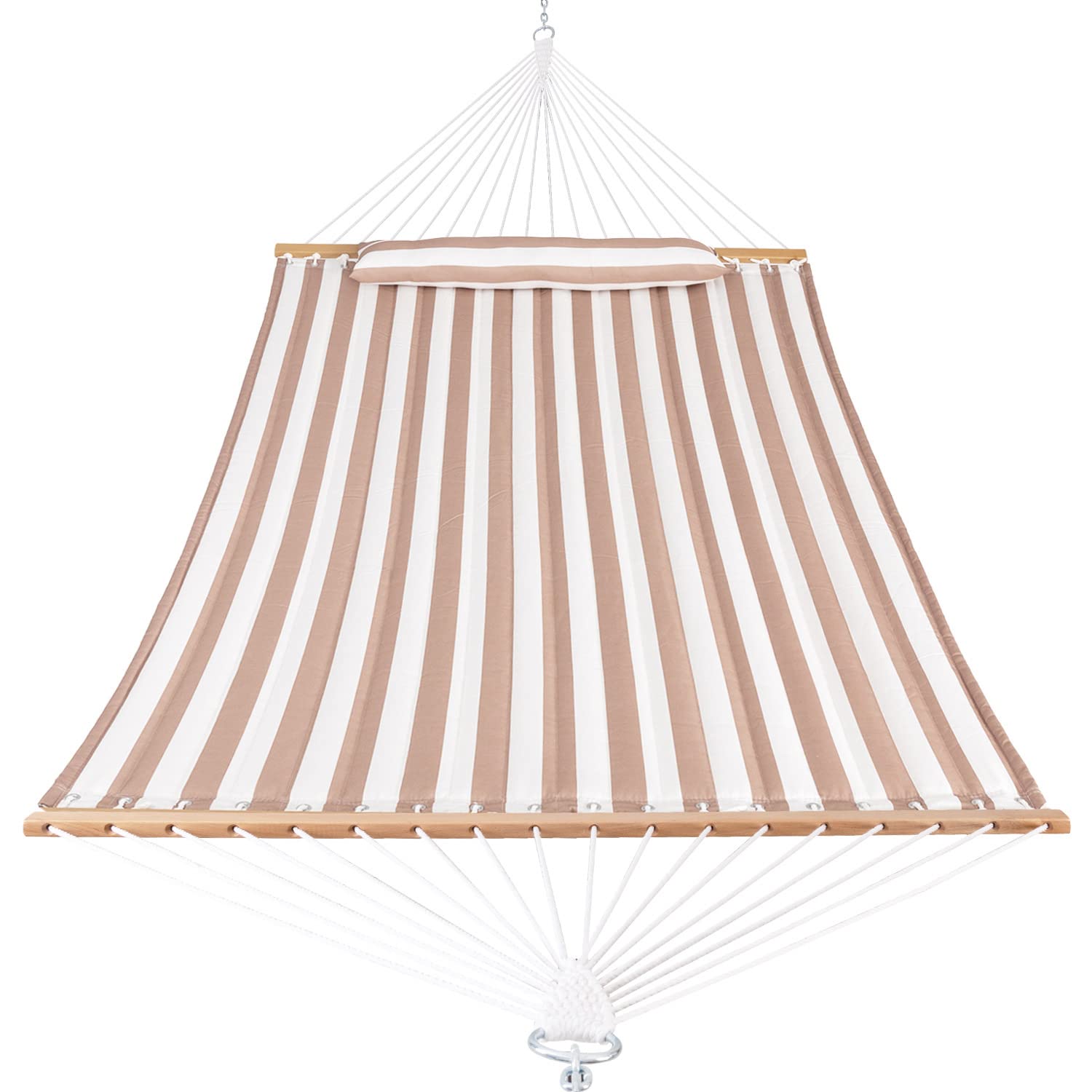 Hamaca de tela acolchada con barra separadora, hamaca doble para 2 personas con almohada y cadenas, hamaca para exteriores, patio, piscina, patio, playa, capacidad de 450 libras,