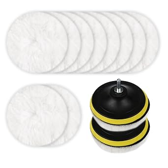 12 Pcs 3 Inch Car Polishing Pads for Drill, Wool Buffing Waxing Discs Kit with Backing Pad and M10 Drill Bit Adapter, Car Buffer Polisher Wheel Pads for Car Detailing Sanding Polishing
