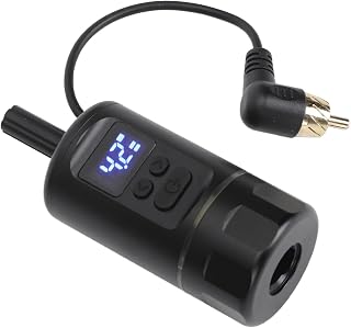 3 in 1 Cartridge Tattoo Battery Grip with Digital Display and RCA RCA Interface, Aluminum Alloy 1600mAh Tattoo Handle Power Supply (Black)