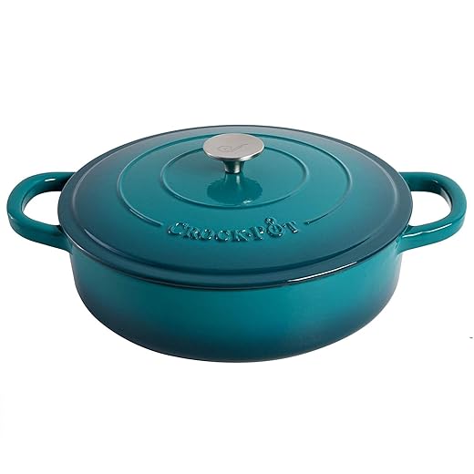 Crock-Pot Crock Pot Artisan Enameled Cast Iron Braiser W/Lid, 5 Quart, Teal Ombre