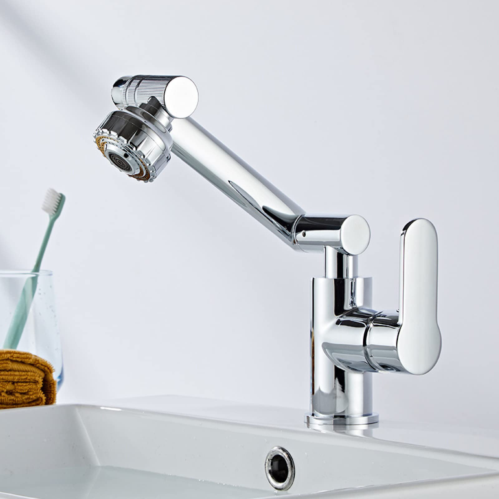 Grifo giratorio dorado lavabo sobre encimera de baño lavabo lavado cabello sin manguera
