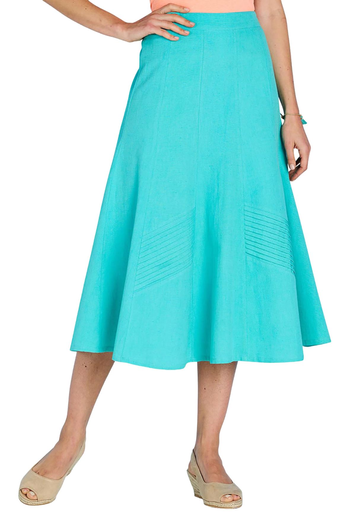 Chums Ladies Linen Mix Skirt with Godet Panels, Cotton Lining & Elasticated Waist Mint 16