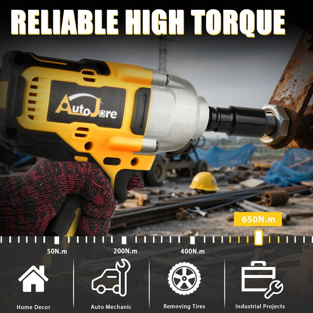 1/2" Cordless Impact Wrench 650 N.m (479 Ft-Lbs) Brushless Electric Impact Wrench 3 In 1 Power Impact Wrenches with 2 x 4.0Ah Battery, 6 Sockets, 5 Drill, 3 Screw, Fast Charger