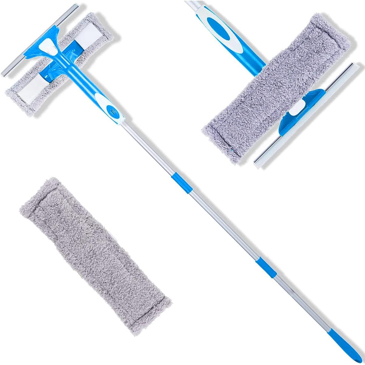 FRMARCH Professional 3-in-1 Window Squeegee -Microfiber Extendable Window Scrubber Washer Cleaner Washing Equipment Kit Extension Pole Window Cleaning Tools for High Window, Car or Shower