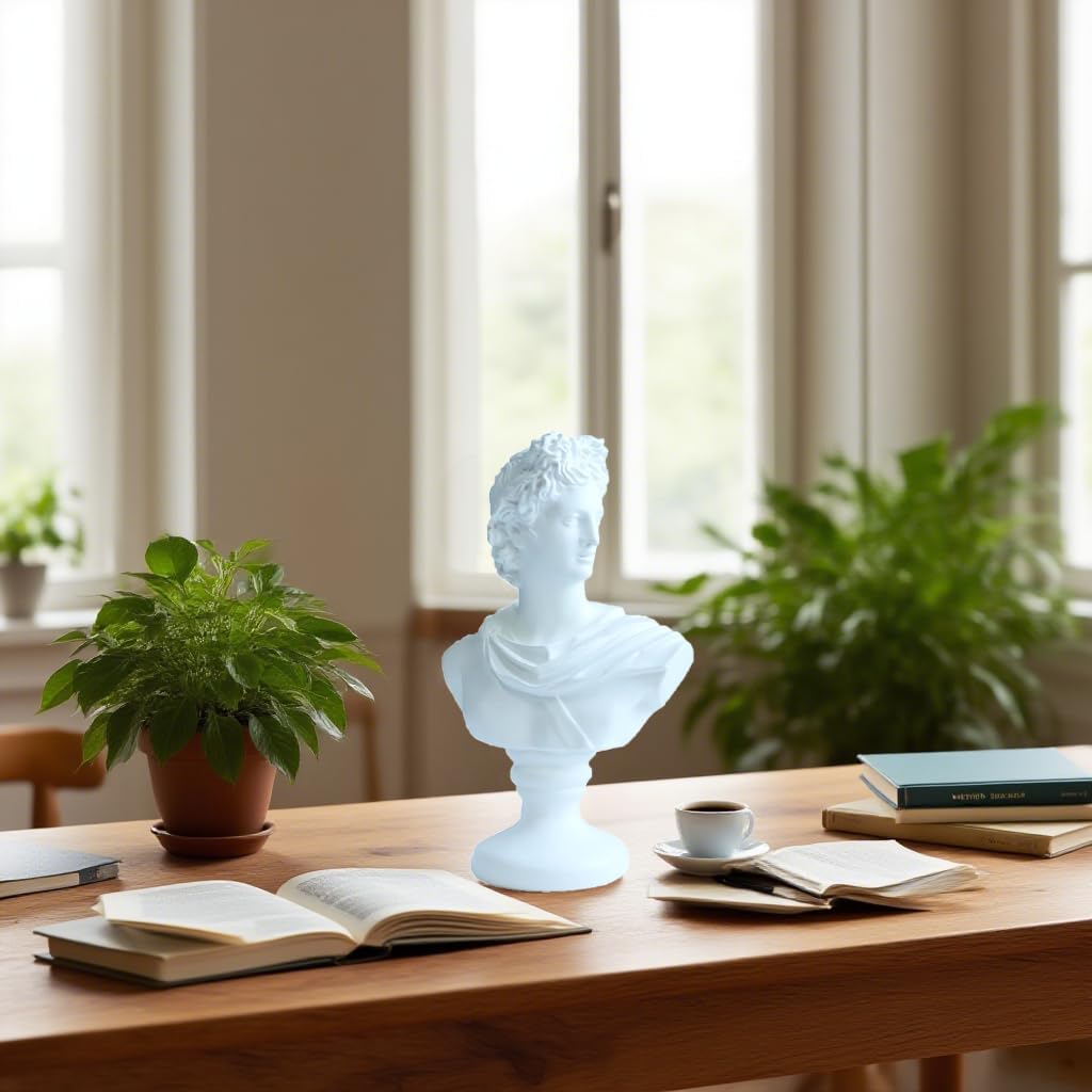 11.5inch Greek Apollo Bust Sculpture , Vintage Simple Art,Symbol Of Good Luck And Wisdom,Decorations Applicable Home,Living Room,Bedroom,Office Desk Table Indoor,Gift For Women,Roman myth statue,White