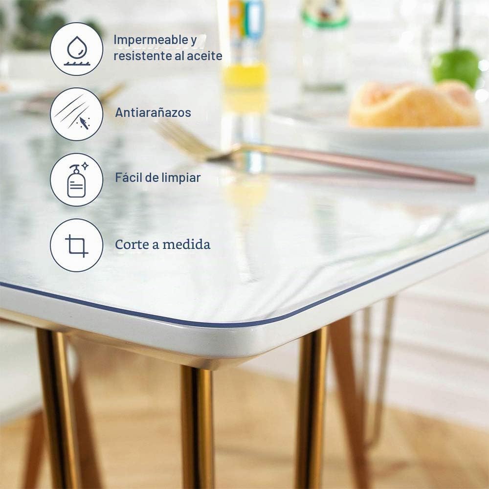 Protector de Mesa Transparente de 1,5 mm, 80 x 120 cm, Mantel Transparente con Borde Biselado, Protección de Mesa de PVC, Antideslizante, Resistente a los Arañazos