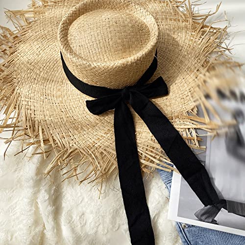 Chapeau d'été en raphia pour femmes avec grand bord anti-UV