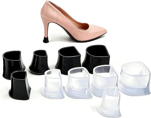 10 Pairs Heel Caps for High Heels, 5 Sizes Clear & Black Heel Protectors for High Heel Shoes, Non-Slip & Silent Heel Replacement Tips for Grass, Weddings and Outdoor Events L, M, S, XS, XXS