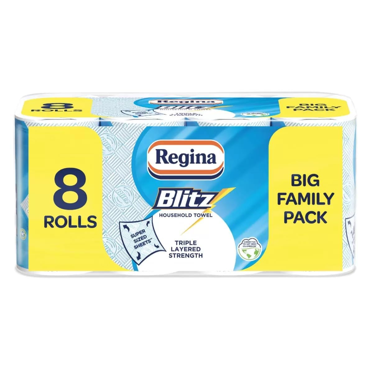 Regina Blitz Household Towel, 560 Super-Sized Sheets, Triple Layered Strength, 8 Rolls