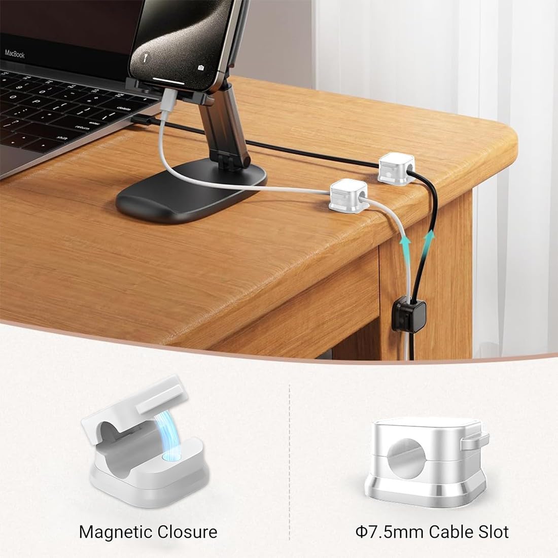 10 Stück Magnetische Kabelclips – Selbstklebend, Verstellbar, Für USB, Ladekabel & Mehr (schwarz/weiß)