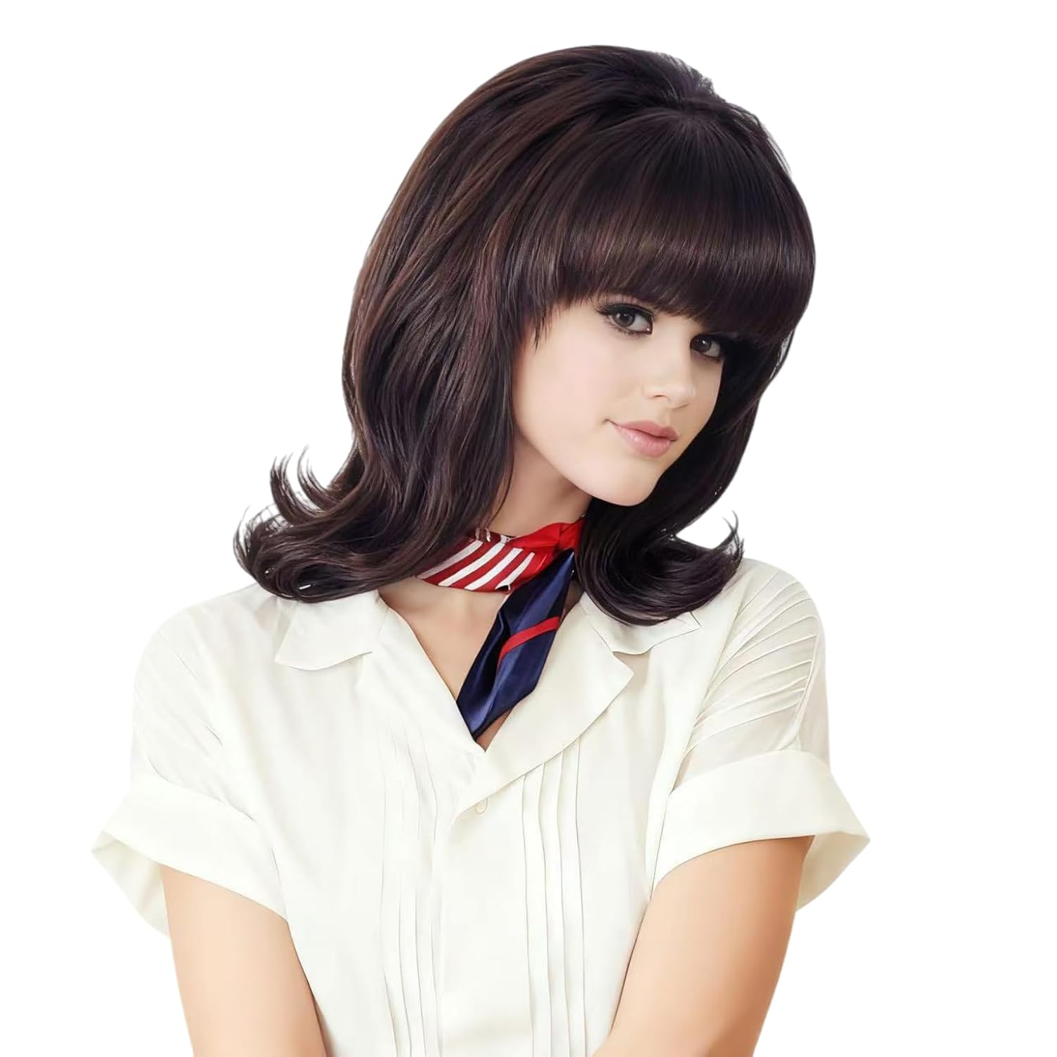 Rugelyss Short Wavy Dark Brown Chocolate Wig with Bang Big Bouffant Beehive Wigs for Women fits 80s Costume or Halloween Party - Image 3