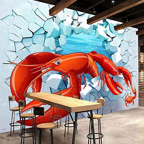 Mural personalizado 3D estereoscópico pared rota pared de ladrillo cangrejos restaurante cocina telón de fondo cartel foto papel tapiz