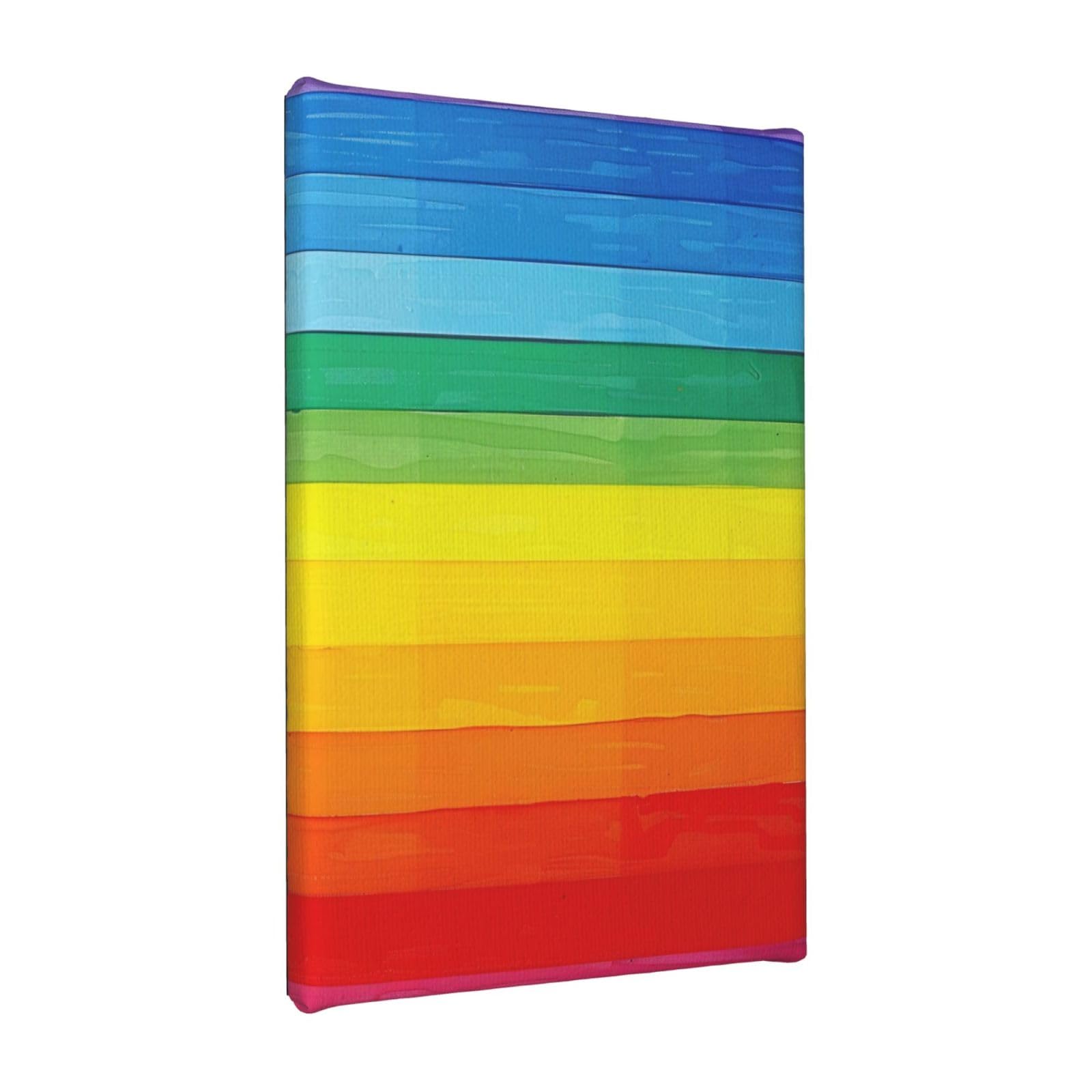 YKLJG Colorful Rainbow Stripe Printed Wall Art Canvas Painting 20x30 CM Wooden Framed Picture Painting Artwork Prints for Bedroom Kitchen Home Office Decor
