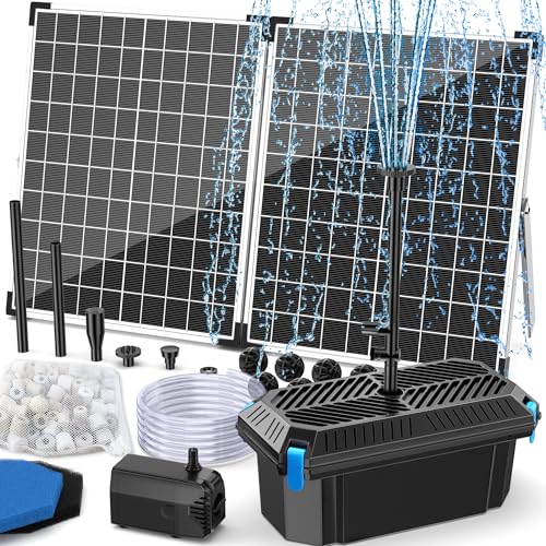 Image of Antfraer 40W Solar Pond Pump with Filter Kit, Foldable Solar Panel & 3-Stage Filtration System, 4 Nozzles Pond Filter for Outdoor Ponds, Garden Waterfalls, Koi Ponds & DIY Water Features
