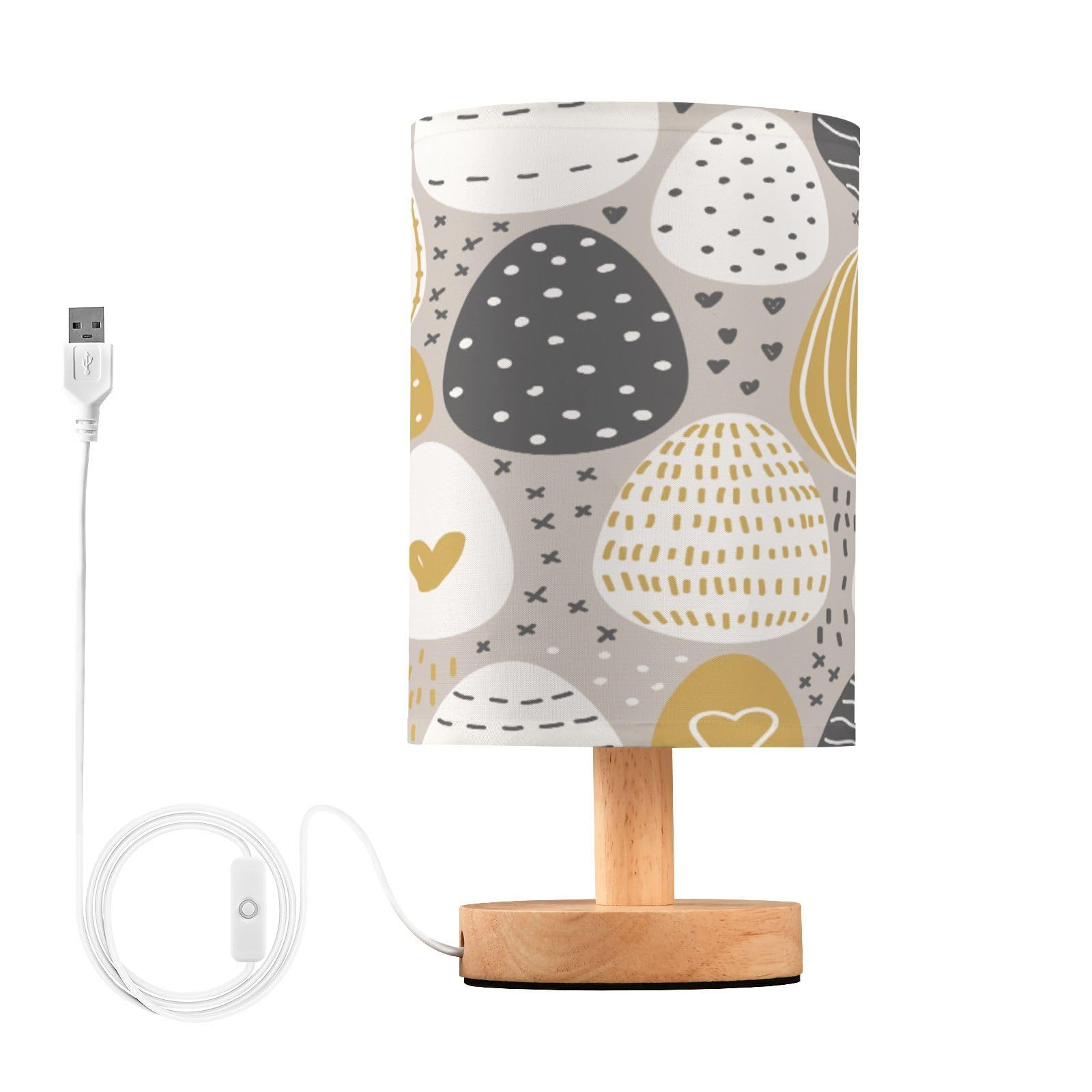 SDMKA Cute Easter Eggs Bedside Table Lamp for Bedroom, Minimalist Nightstand Lamp with Round Fabric Shade for Living Room, Office, No Bulb Required
