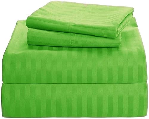 Miniatura 5 de Juego de sábanas Shera de 4 piezas en Tienda, doble (39.0 x 74.0in), rayas rojas para colchones de hasta 650 hilos, 100% algodón egipcio.