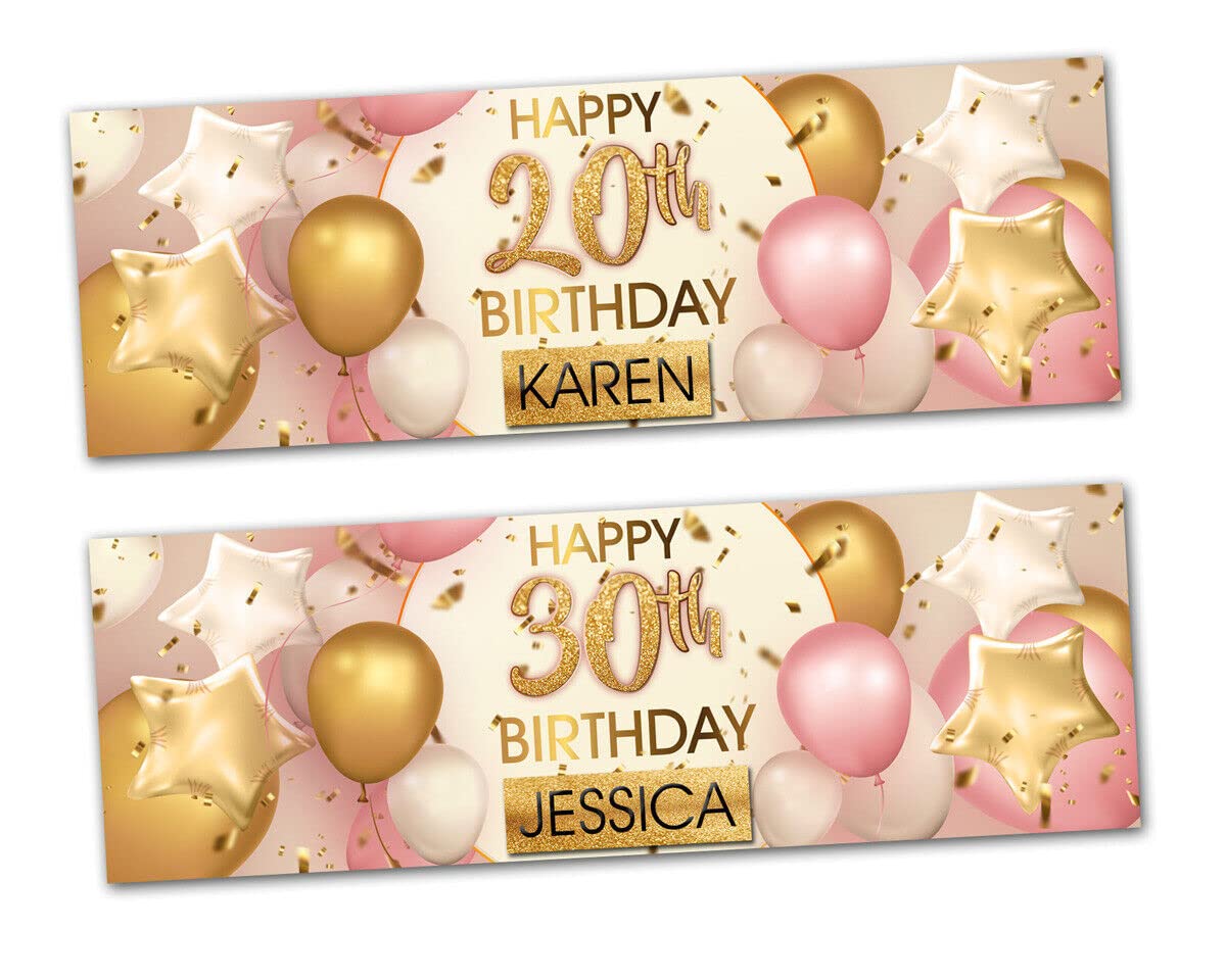 personalised birthday outdoor banner Rose Gold Pink celebration poster decoration star balloon bunting party banner-16th 18th 21st 30th 40th 50th 60th 70th