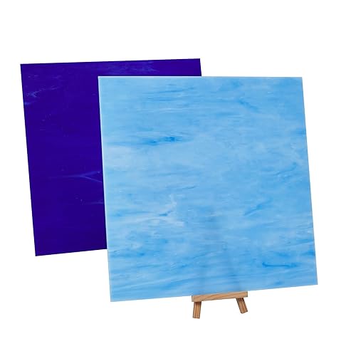 Lanyani 2 vidrieras de 12 x 12 pulgadas para manualidades de vidrio de mosaico, hojas de vidrieras para aficionados y principiantes, color azul