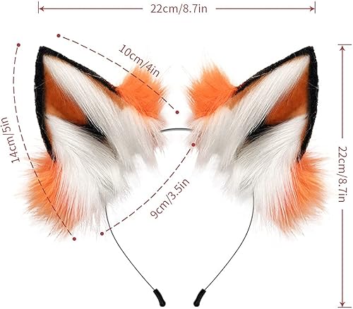 Miniatura 2 de HAOAN Diadema hecha a mano con orejas de piel de zorro de gato para el pelo de anime, disfraz de fiesta de cosplay de Halloween