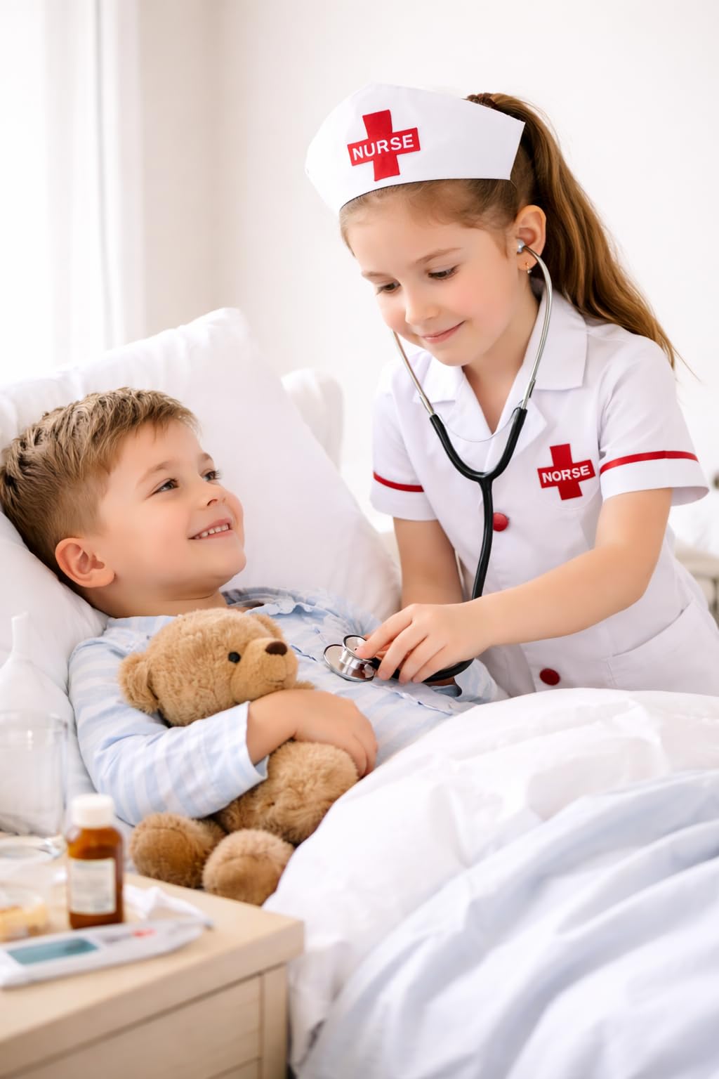 Rudra Fancy Dress Kids Doctor Coat and Nurse Dress Set for Boys & Girls | Fancy Dress Costume | School Competition Role Play Outfit (C-Nurse + 4 Accessories, 3-4 Years) 3