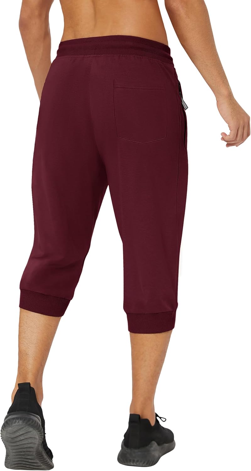 MAGNIVIT Men's 3/4 Jogger Capri Pants Workout Gym Below Knee Shorts Zipper Pockets Jogger Sweatpant Capris for Men