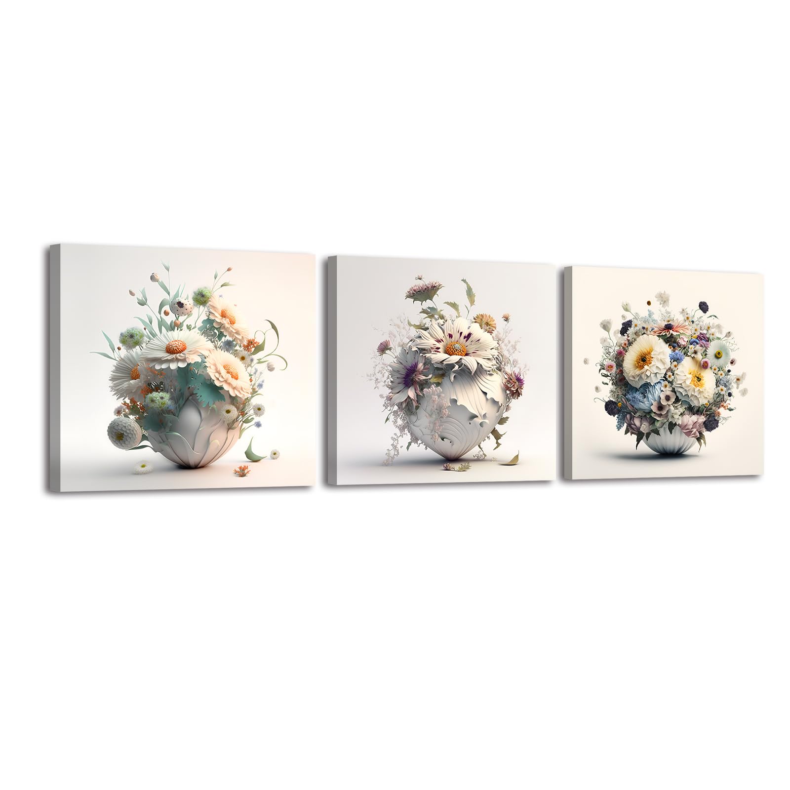 Piy Painting 3 Piezas Cuadro en Lienzo Flores en un jarrón, Cuadros de Flores, Cuadros Modernos, Lienzos Decorativos para Pasillo Dormitorio Baño 30x30cm