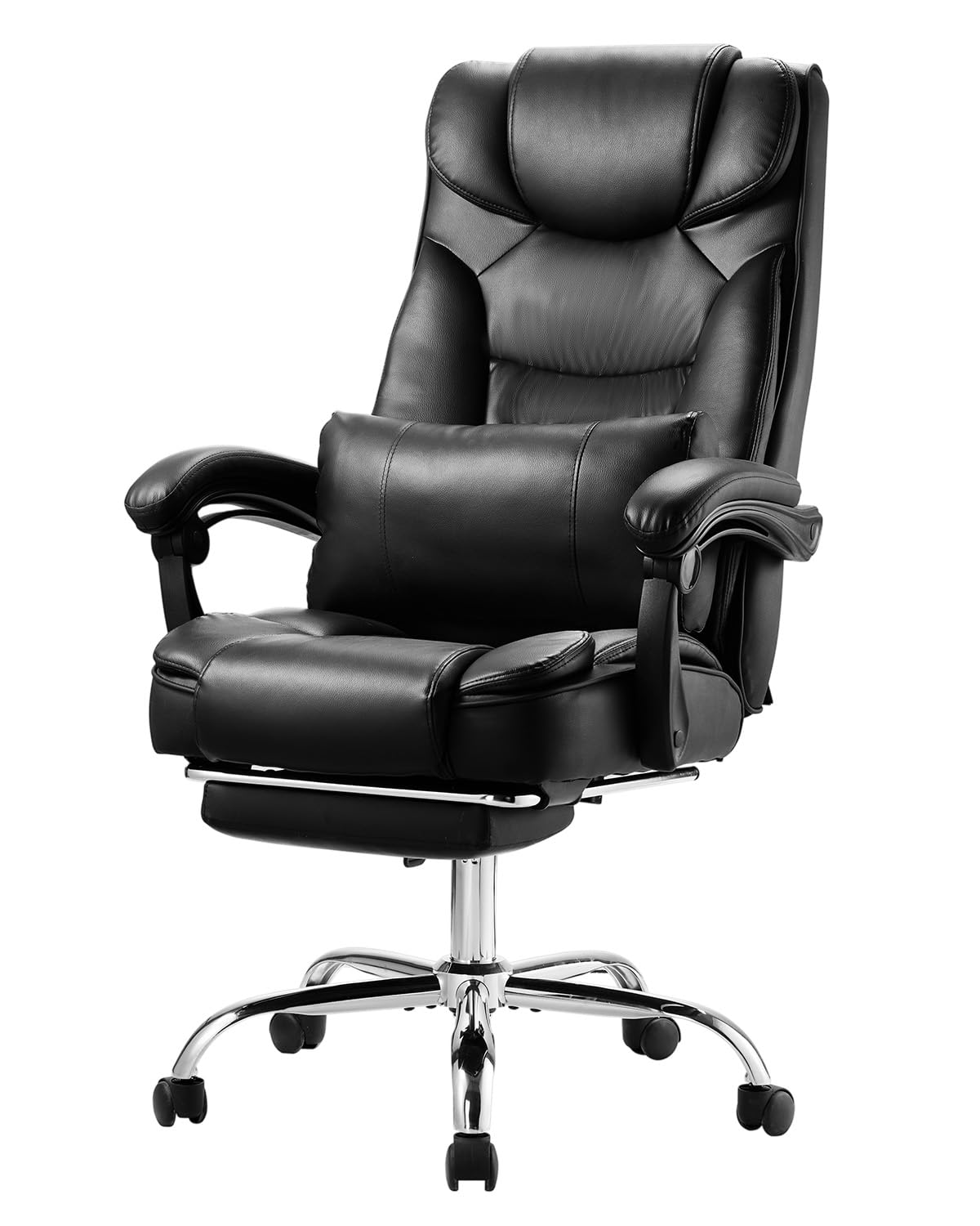 VEVOR Executive Chair, High Back Office Chair with Footrest and Lumbar Pillow, Ergonomic Desk Chair 135° Recline & Adjustable Height, PU Leather Swivel Rolling Chair for Work, Study, Game, Black
