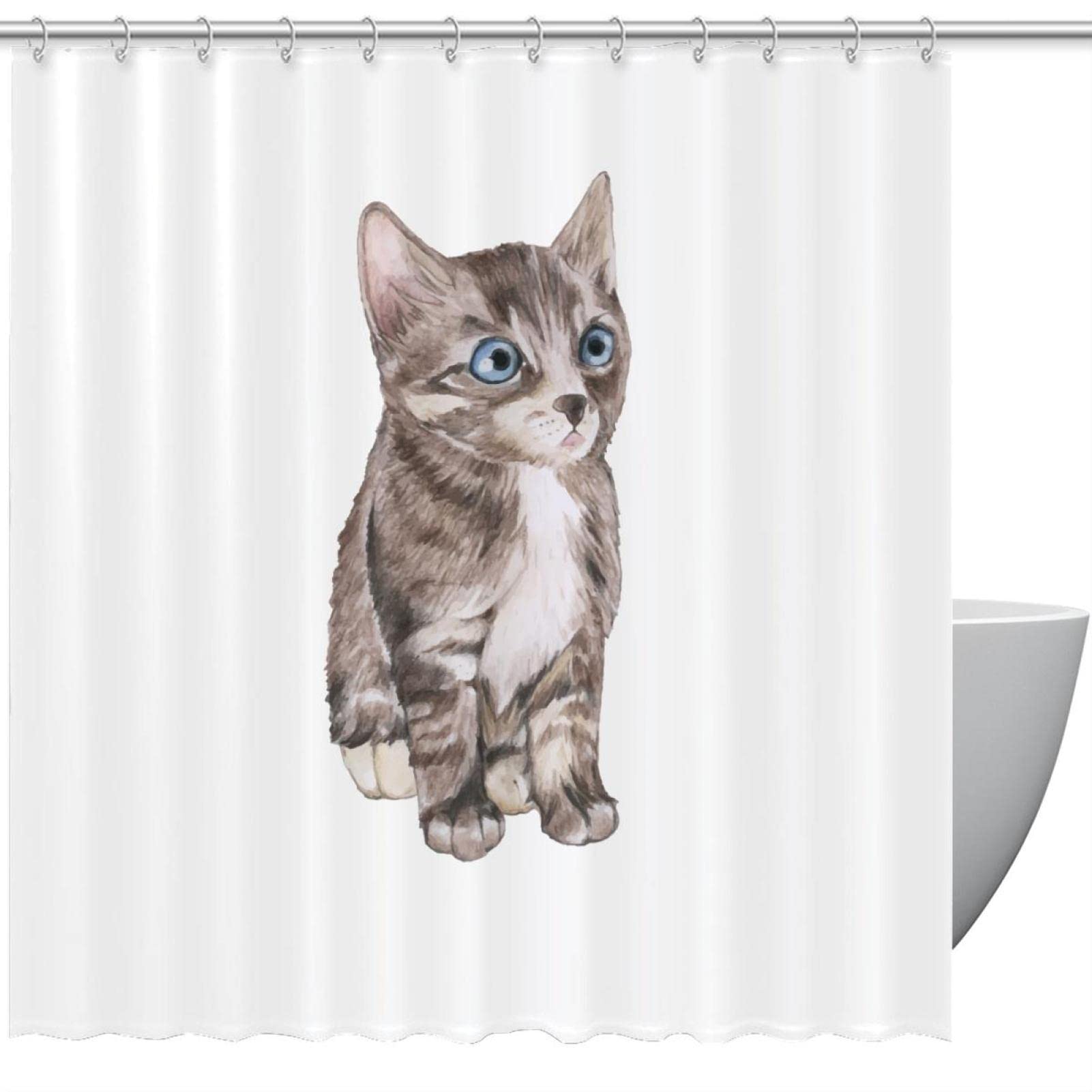 Rideau de douche étanche motif chat 152 x 183 cm lavable en machine
