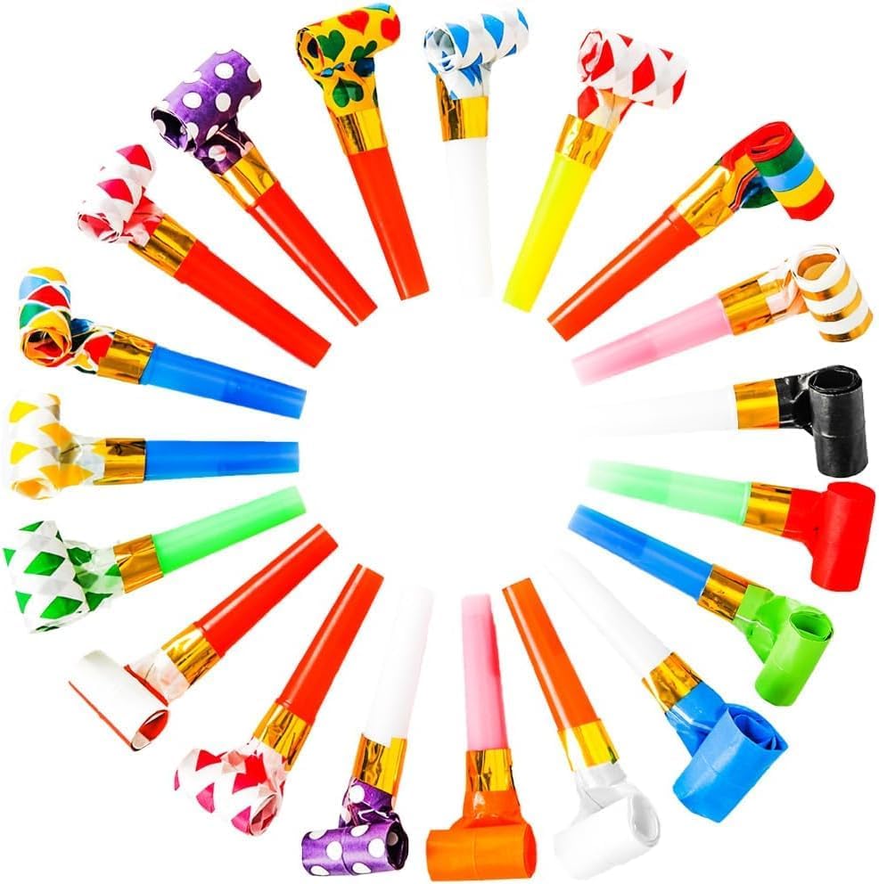 Image of 50pcs New Colorful Polka Dot Blowouts Paper Blow Outs Noise Makers Whistle Horn Cheering Props Birthday & Kids Party Supplies (Multicolor)