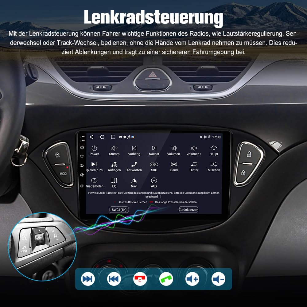 Junsun Android Autoradio für Opel Corsa E (2015-2019), Opel Adam (2013-2016) 2GB+64GB CarPlay, Android Auto, FM Radio, Bluetooth, WLAN, Navigtion, Lenkradsteuerung