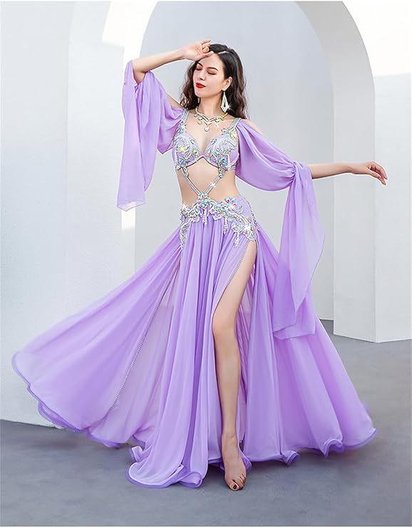 ベリーダンス衣装 3点セット華やか 大輪フラワー付 新品・美品】ベリー