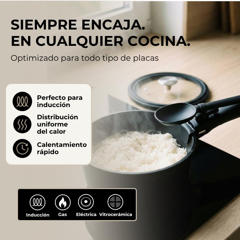 Essential Batería de Cocina 8 Piezas, Juego de Sartenes Antiadherentes sin PFAS con Mango Extraíble y Función de Vertido, Sartenes Inducción, Apilable, Apto Horno, Set de Sartenes
