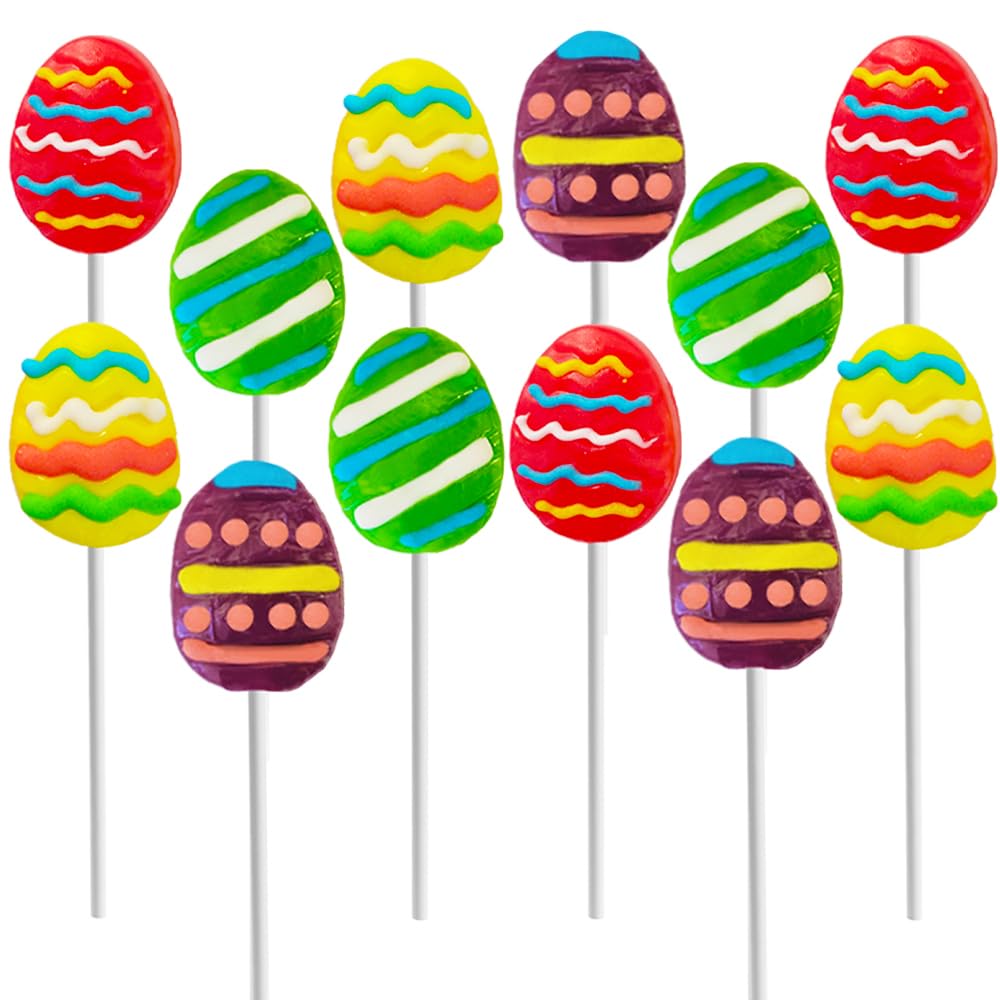 Happy Easter Egg Lollipops Suckers, Fat-Free, Individually Wrapped Easter Egg Pops (12-Pack)