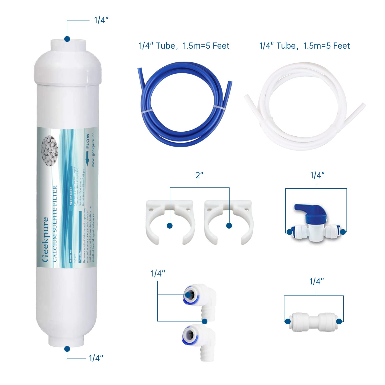 Geekpure Kit de filtration d'eau potable en ligne sous l'évier Système de bricolage pour éliminer le chlore