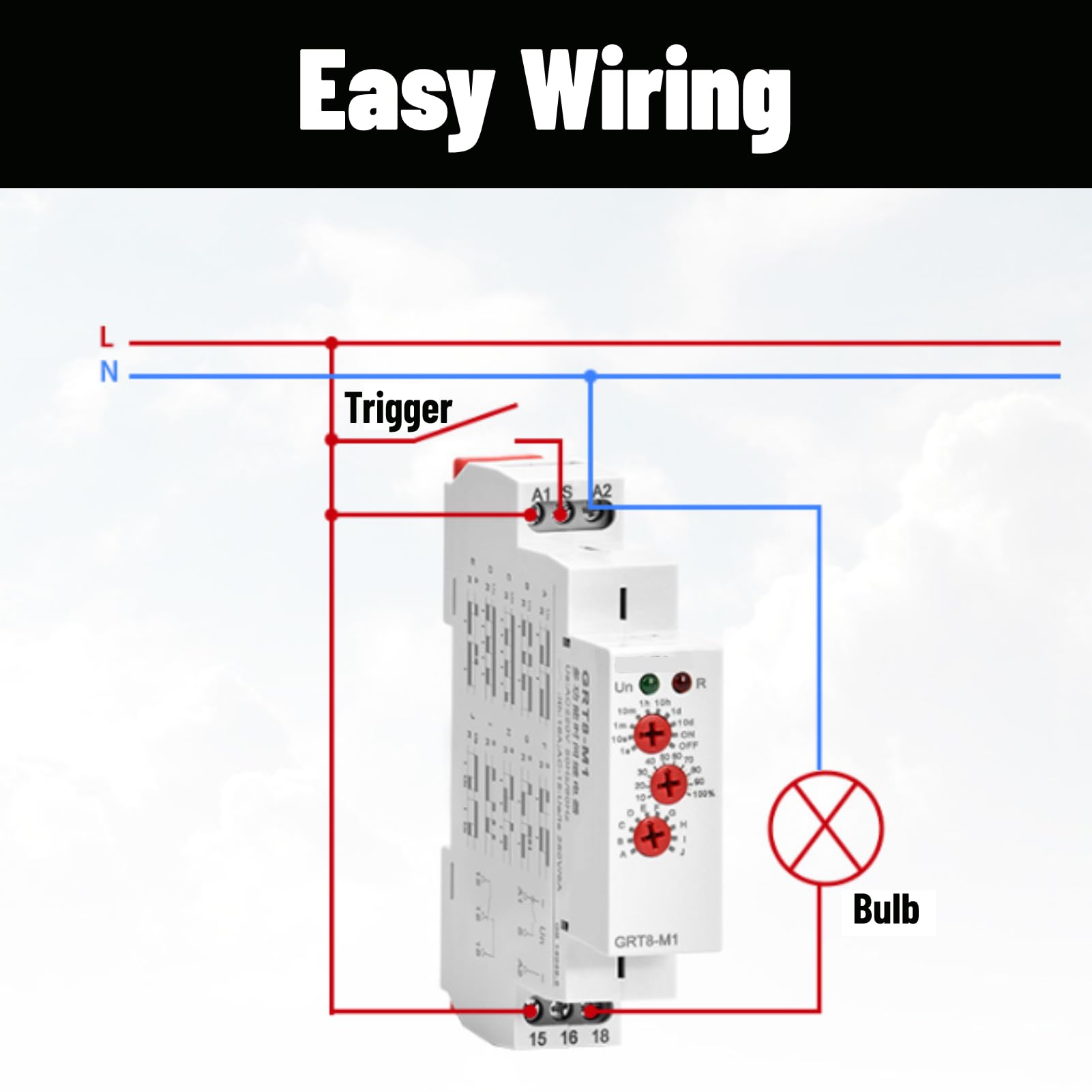 Relè Ritardo Din Relè Temporizzato DEWIN GRT8-M1 - 10 Funzioni Per Controllo Luci E Motori, Montaggio Su Guida DIN Controllo Luci Temporizzato
