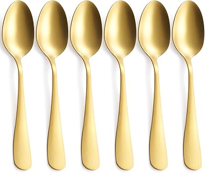 GoGeiLi Matte Gold Stainless Steel Dinner Spoons Set | 7.8 Inch, 6-Piece, Satin Finish Spoon Silverware, Gold Flatware Spoons, Dishwasher Safe