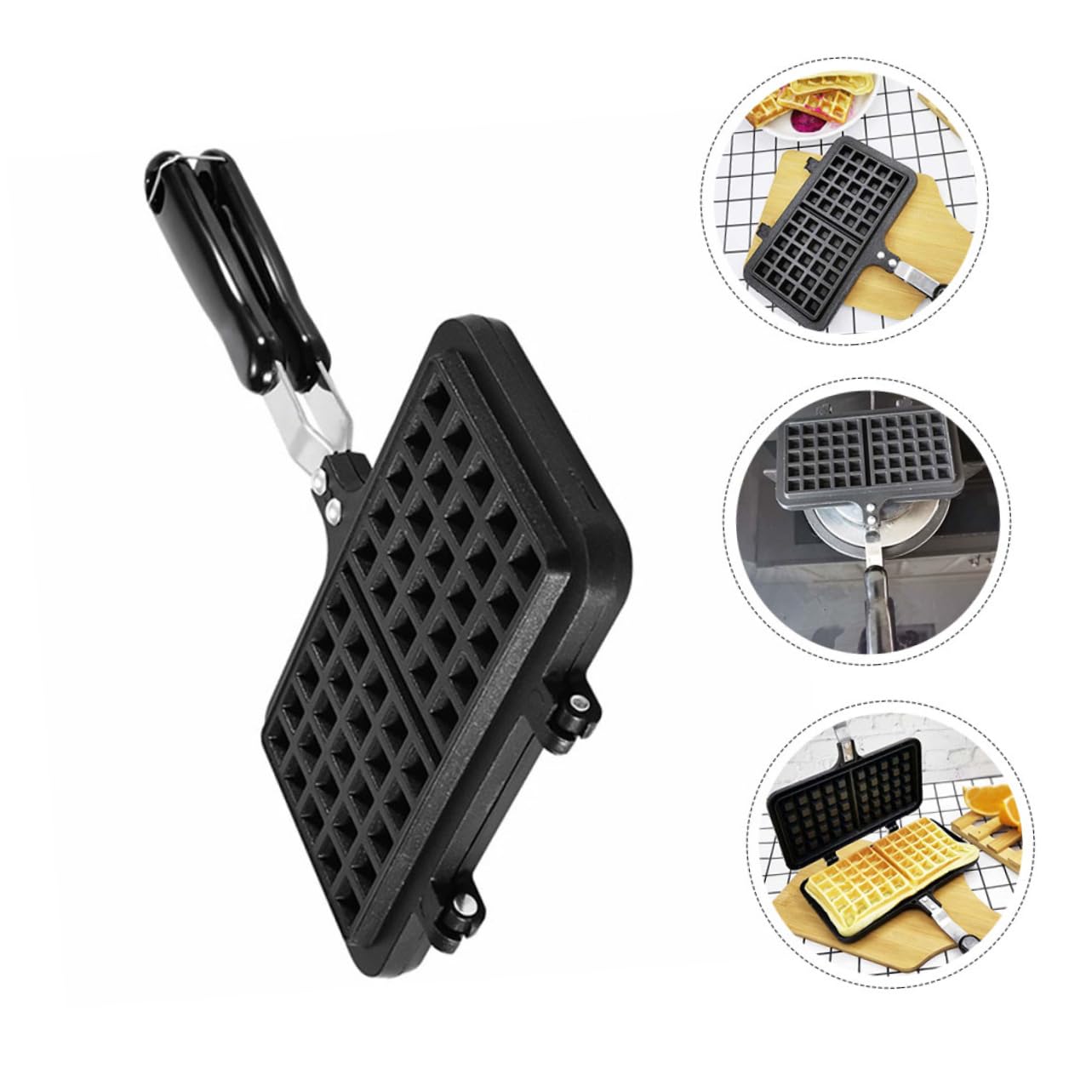Stampo per Waffle Creativo da Cucina in Alluminio Pressofuso Nero | Antiaderente, Facile da Pulire, per Uso a Gas, Formato per Preparazione Domestica